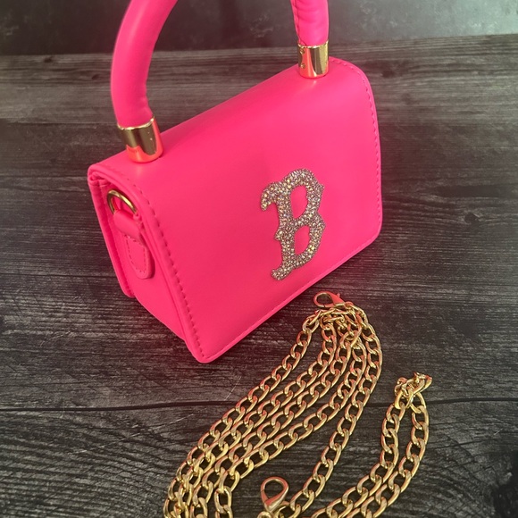Pink Designer Handbag with Gold Chain - Picture 1 of 9